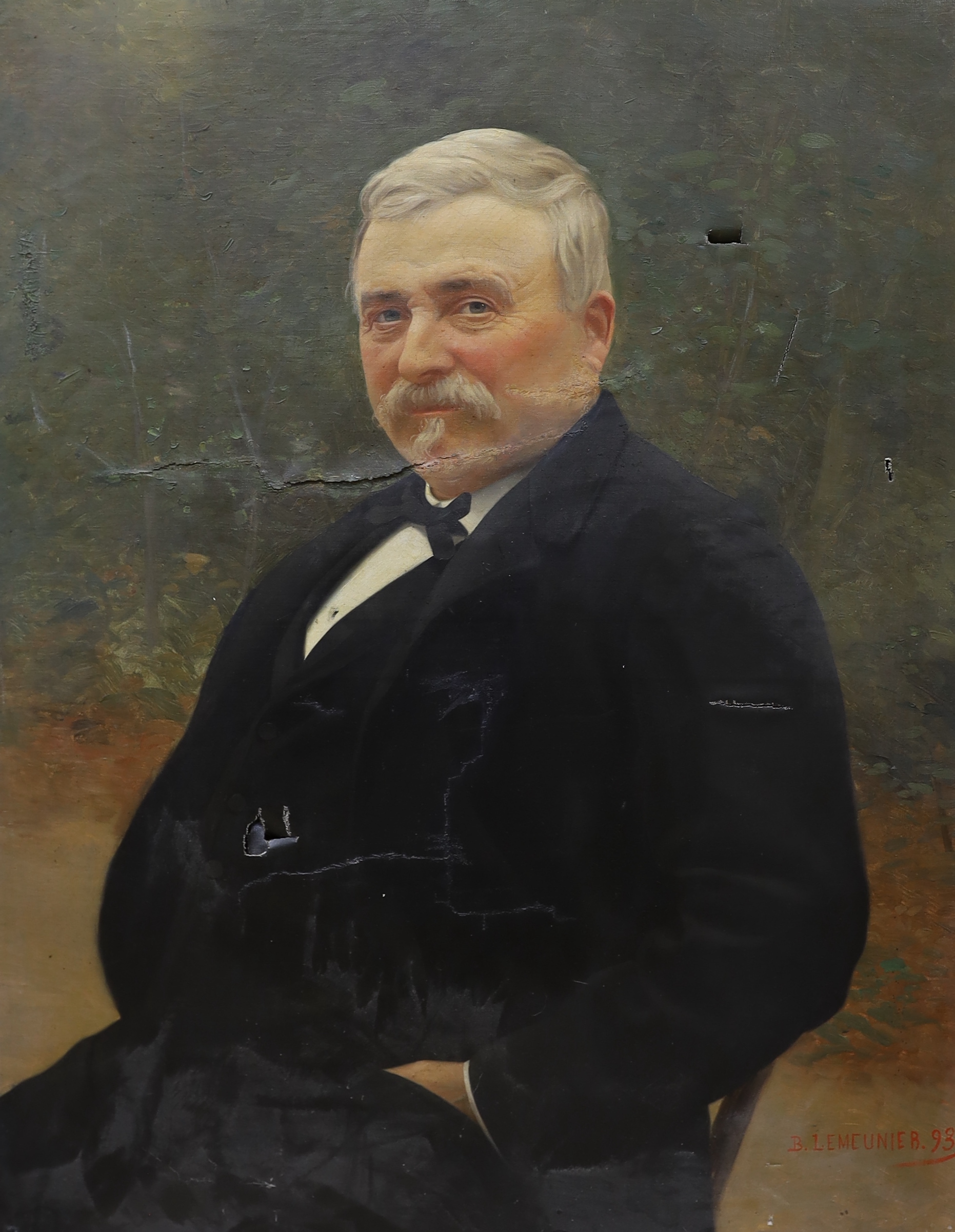 B. Lemeunier, oil on canvas, Half length portrait of a seated gentleman, signed and dated '93, 91 x 72cm, a.f.